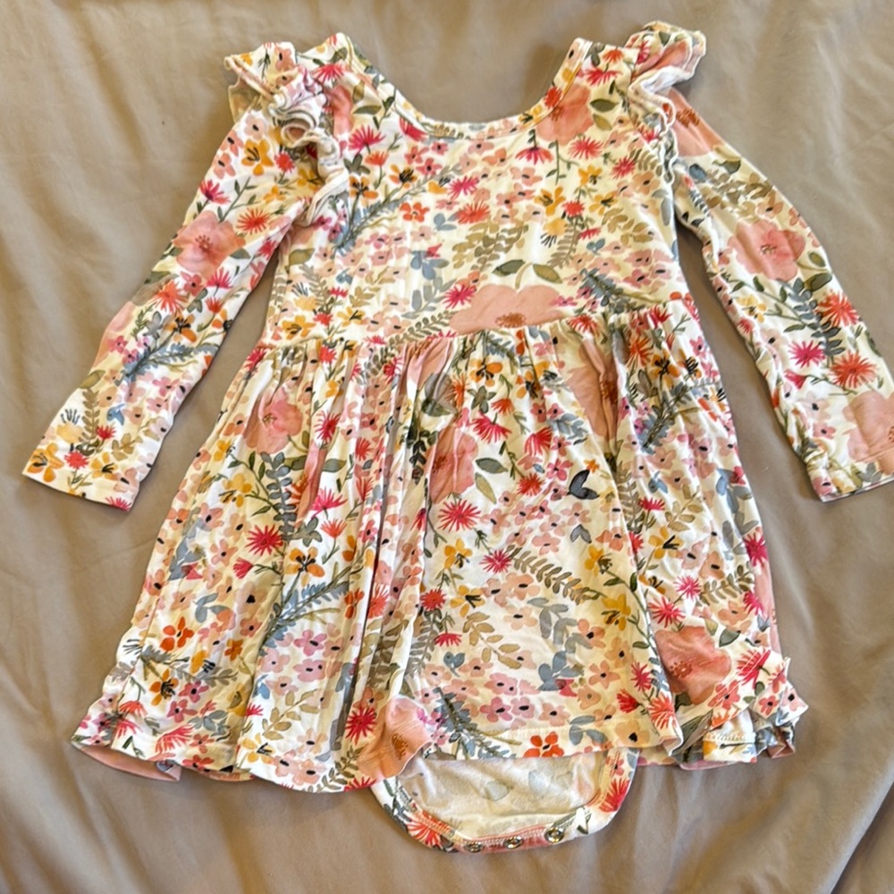 Little Sleepies Pink and Green Floral Dress